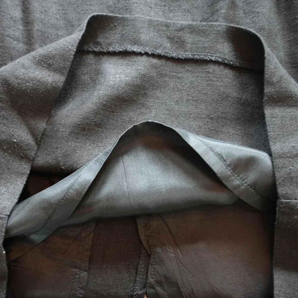 Vintage 90s Linen Mini Skirt 4 Black High Waisted Pleated Belt Loops Minimalist‎